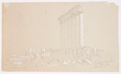 Tekening, Tempel van Jupiter bij zonsopgang, Baalbek, 7 mei 1868 door Frederic Edwin Church