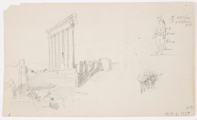 Tekening, Tempel van Jupiter bij zonsopgang, Baalbek, 7 mei 1868 door Frederic Edwin Church