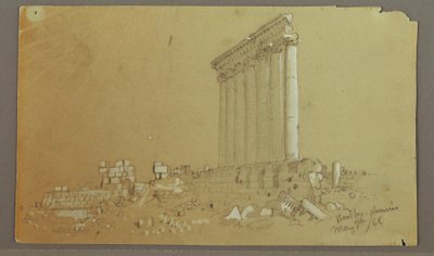 Tekening, Tempel van Jupiter bij zonsopgang, Baalbek, 7 mei 1868 door Frederic Edwin Church