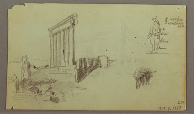 Tekening, Tempel van Jupiter bij zonsopgang, Baalbek, 7 mei 1868 door Frederic Edwin Church