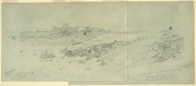 Tekening, Tempels in de ochtend, Baalbek, 12 mei 1868 door Frederic Edwin Church