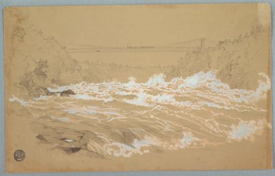 Tekening, De Kloof, Niagara, Kijkend naar de Hangbrug door Frederic Edwin Church