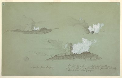Tekening, Drie studies van de Sangay vulkaan, juli 1857 door Frederic Edwin Church