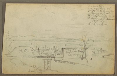 Tekening, Stad (Ecuador), 1853 door Frederic Edwin Church