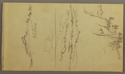 Tekening, Stad onder een bergtop, heuvelstad, mogelijk 1868-69 door Frederic Edwin Church