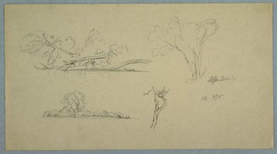 Tekening, Bomen, een oever met struiken en bomen, september 1876 door Frederic Edwin Church
