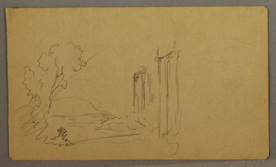 Tekening, Bomen, klassieke zuilen, mogelijk 1865-66 door Frederic Edwin Church
