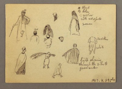 Tekening, Twaalf figuurschetsen, Joffa, Palestina, 1868 door Frederic Edwin Church