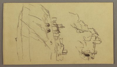 Tekening, Twee studies van een stad op een bergtop, mogelijk 1868-69 door Frederic Edwin Church