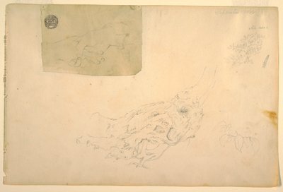 Tekening, Twee handen schuddend, knoestige boomwortels, september 1844 door Frederic Edwin Church