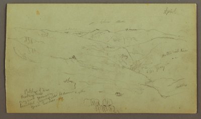 Tekening, Vallei, april mogelijk 1868 door Frederic Edwin Church