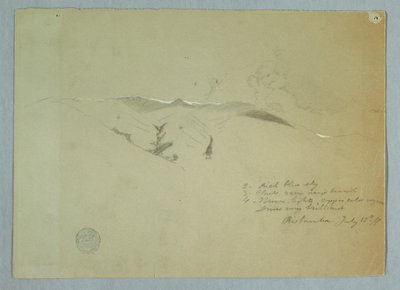 Tekening, valleien en besneeuwde bergkammen, Riobamba, Ecuador, 13 juli 1857 door Frederic Edwin Church