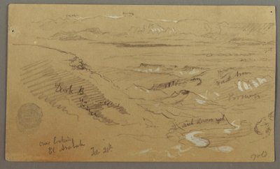 Tekening, Uitzicht over Wady el-Arabah, 20 februari, mogelijk 1868 door Frederic Edwin Church