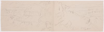Tekening, Uitzicht over de heuvels en vlakte naar de bergen, Vallei van El Yemen, februari 1868 door Frederic Edwin Church