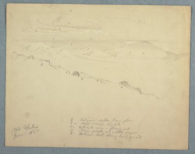 Tekening, Uitzicht vanaf de berg Salus, Jamaica, juni 1865 door Frederic Edwin Church
