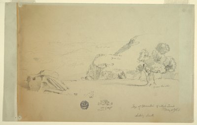 Tekening, Uitzicht vanaf heuvel ten westen van suk wadi, 4 mei 1868 door Frederic Edwin Church