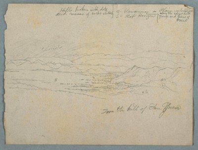Tekening, Uitzicht vanaf de heuvel van San Juan, waarschijnlijk Colombia, 1853 door Frederic Edwin Church