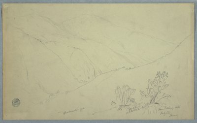 Tekening, uitzicht op Blue Mountain Peak, gezien vanaf Salloway Hill, Jamaica, juli 1865 door Frederic Edwin Church