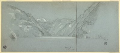 Tekening, Gezicht op de Konigssee met de Falkenstein, bij Berchtesgaden, Beieren, Duitsland, Deel 2, 11 juli 1868 door Frederic Edwin Church