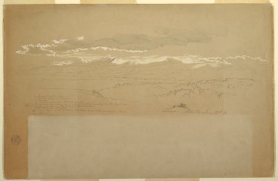 Tekening, Uitzicht op bergketen, Ecuador, 27 juni 1857 door Frederic Edwin Church