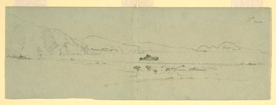 Tekening, Gezicht op het schiereiland van Sorrento of Capri, Italië vanuit het noordoosten, 1869 door Frederic Edwin Church