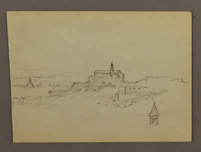 Tekening, Dorp op heuveltop, mogelijk 1868-69 door Frederic Edwin Church