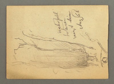 Tekening, Waterval tussen Veney en Sion, Rhônedal, Zwitserland, augustus 1868 door Frederic Edwin Church