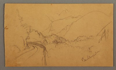 Tekening, Kronkelweg door vallei, huis, mogelijk 1868 door Frederic Edwin Church