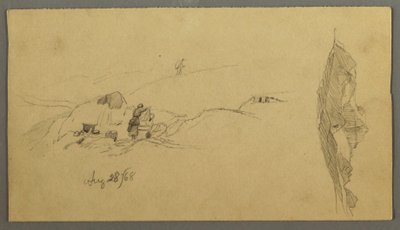 Tekening, Vrouwen wassen bij een trog, Bergen, 28 augustus 1868 door Frederic Edwin Church