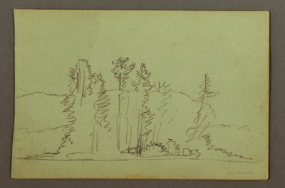 Tekening, Beboste oever van meer, mogelijk 1856 door Frederic Edwin Church