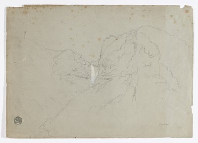 Tekening. a. Schets. Tequendama Ralls bij Bogota, Colombia. b. Uitzicht op bergketens in de verte. door Frederic Edwin Church