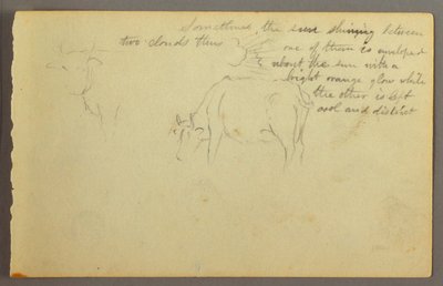 Tekening, stralen tussen wolken, stieren, mogelijk 1877 door Frederic Edwin Church