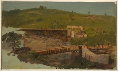 Heuvel met viaducten en verwoeste molens, nabij Catskill, New York door Frederic Edwin Church