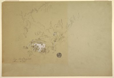 Huizen bij Berchtesgaden, Beieren, 26 juli 1868 door Frederic Edwin Church