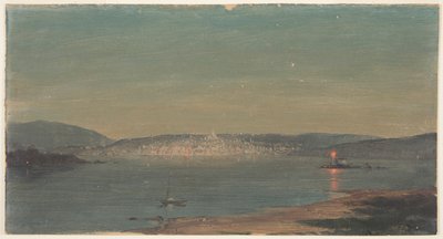 Nachtzicht op een haven door Frederic Edwin Church