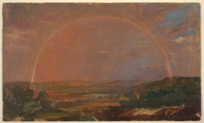 Regenboog over een heuvelachtig landschap door Frederic Edwin Church