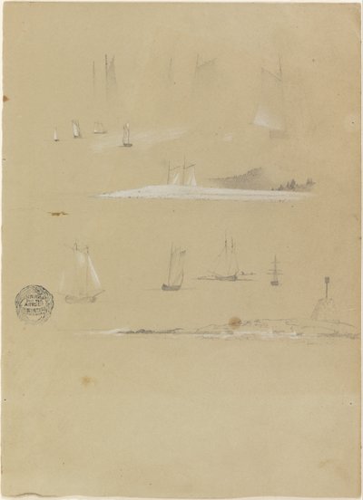 Studies van zeilschepen en kustlandschappen door Frederic Edwin Church