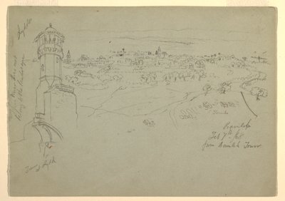 Toren in Lydda, en Ramleh gezien vanaf Ramleh Toren, Palestina [Ramleh, Israël] door Frederic Edwin Church
