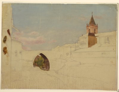 Onafgewerkt uitzicht op een stad door Frederic Edwin Church