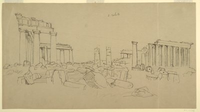 Uitzicht op het Parthenon en omliggende ruïnefragmenten vanuit het westen, Athene, Griekenland door Frederic Edwin Church