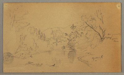 Kronkelende rivier in een beboste vallei, Vermont door Frederic Edwin Church