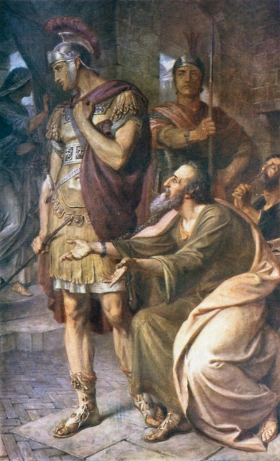 Paulus in Rome (kleur litho) door Frederic James Shields