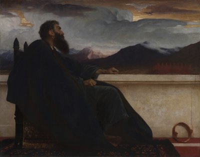 David: "Och, had ik vleugels als een duif! Dan zou ik wegvliegen en rust vinden." Psalm 55:6, 1865 door Frederic Leighton