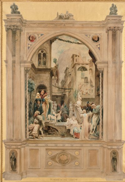 Voorbereidingen voor een Festa, Florence door Frederic Leighton
