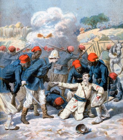 Dood van luitenant Lecerf, Slag bij Napa, Nigeria, 1894 door Frederic Lix