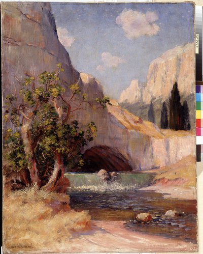 Uitzicht op Fontaine du Vaucluse, landschap van Provence door Frederic Montenard