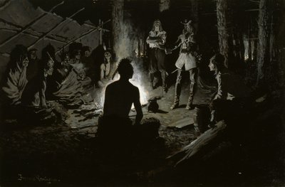Raad van de Franse Ontdekkingsreiziger met de Indianen door Frederic Remington