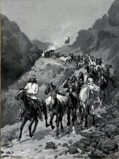 Geronimo en zijn bende terugkerend van een inval in Mexico door Frederic Remington