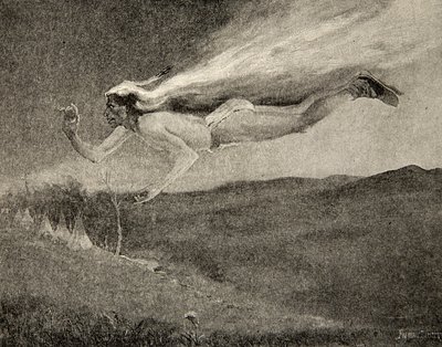 Gloorde als Ishkoodah, de komeet, als de ster met vurige lokken, uit The Song of Hiawatha door Henry Wadsworth Longfellow, uitgegeven door George G. Harrap en Company Ltd., 1911 door Frederic Remington