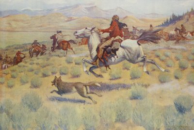 Jacht op de prairie, uit Colliers Weekly, pub. 1904 door Frederic Remington